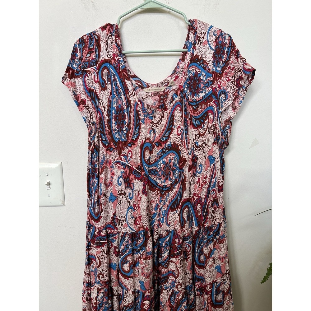 Soft Surroundings Kara Dress XL Framboise Paisley Tiered Boho Maxi Cottagecore - Picture 3 of 7